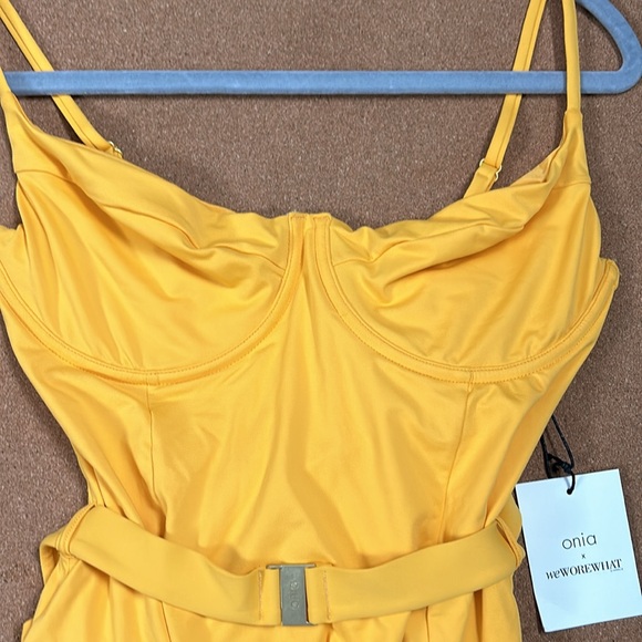 Onia x weworewhat Danielle yellow solid citrus belted swim suit size XL - Picture 7 of 16